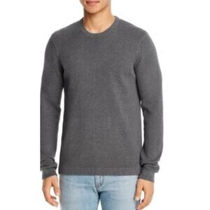 Theory Udeval Cotton Gray Textured Crewneck Men Sweater Long Sleeves